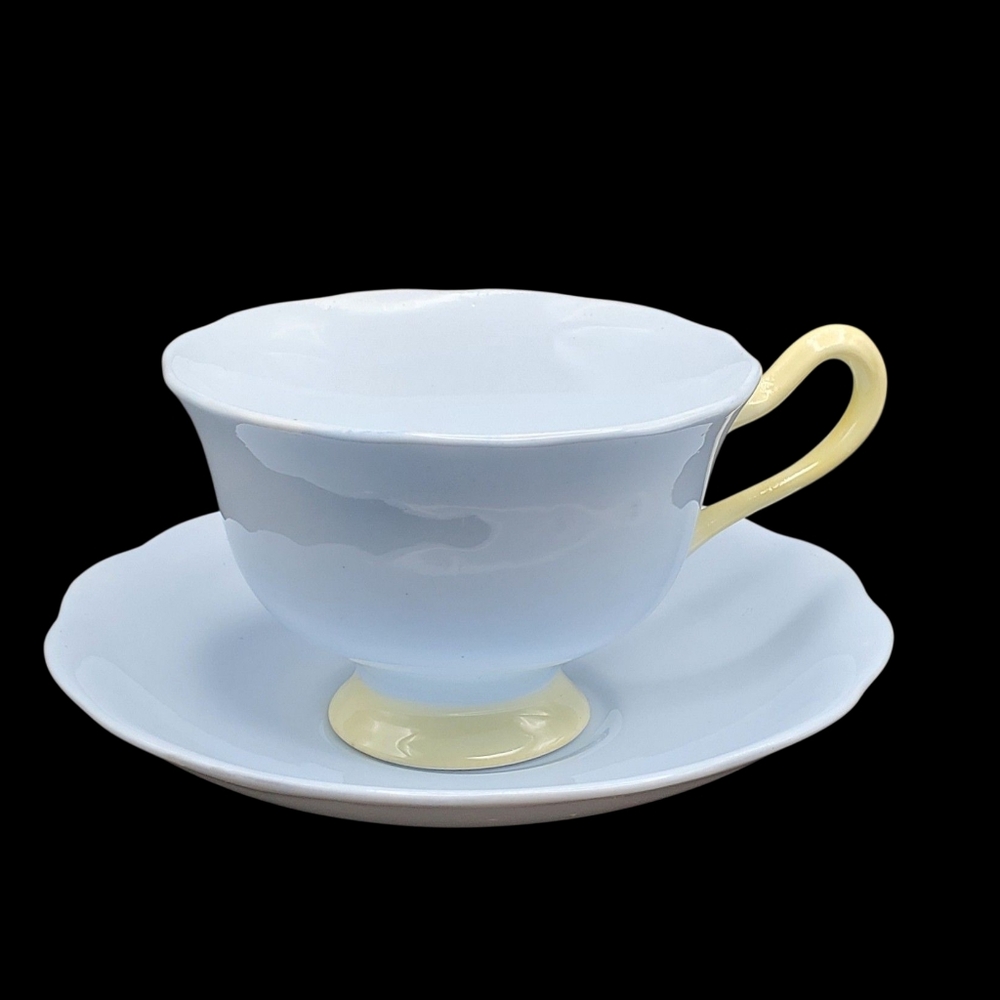 Royal Albert Pastella Blue and Yellow Teacup and Saucer Avon Pattern